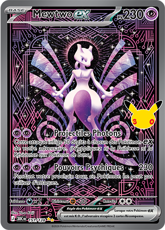 Mewtwo-ex — 151/128 — Illustration spéciale rare, Pokémon 30e Anniversaire, carte française officielle