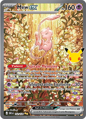 Mew-ex — 152/128 — Illustration spéciale rare, Pokémon 30e Anniversaire, carte française officielle