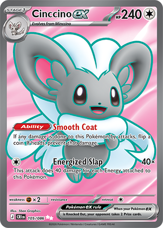 Cinccino ex 105/086 card from ME04: Chaos Rising